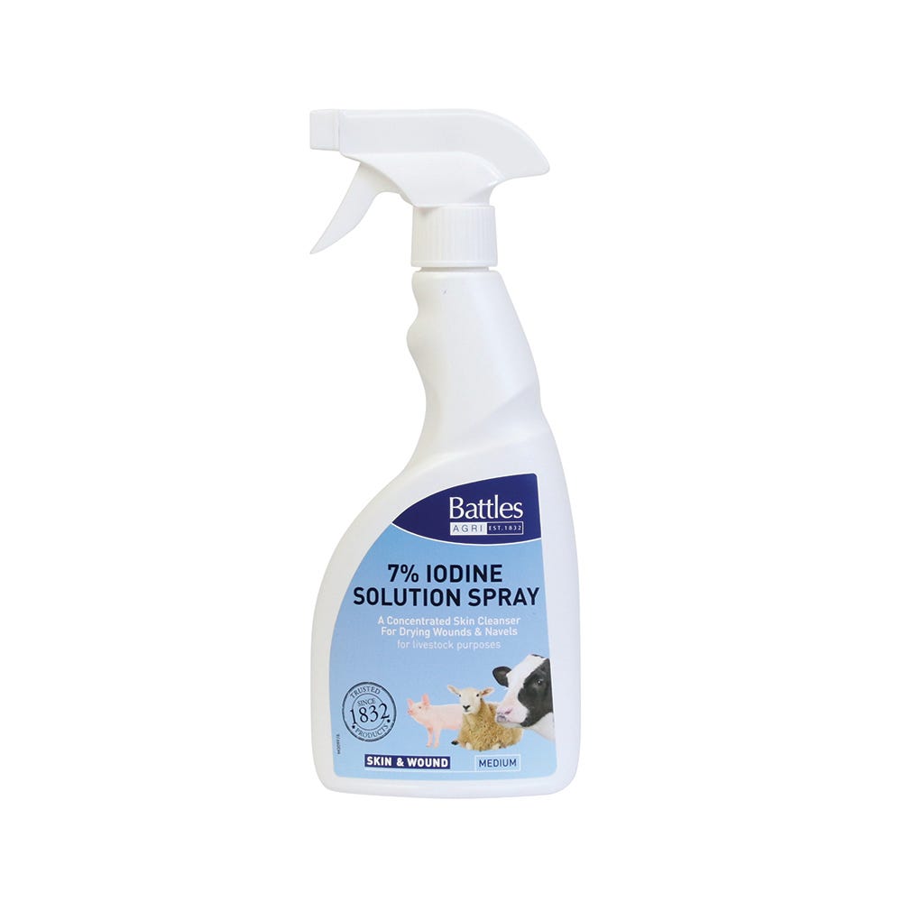 Battles 7% Iodine Spray 500ml Antiseptic Wound Care Spray - Animall