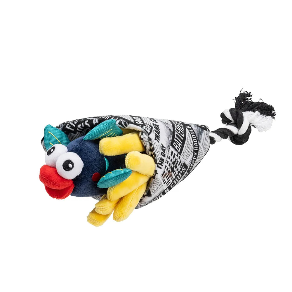House of Paws Fish and Chips Dog Toy – 32cm Plush & Rope Toy