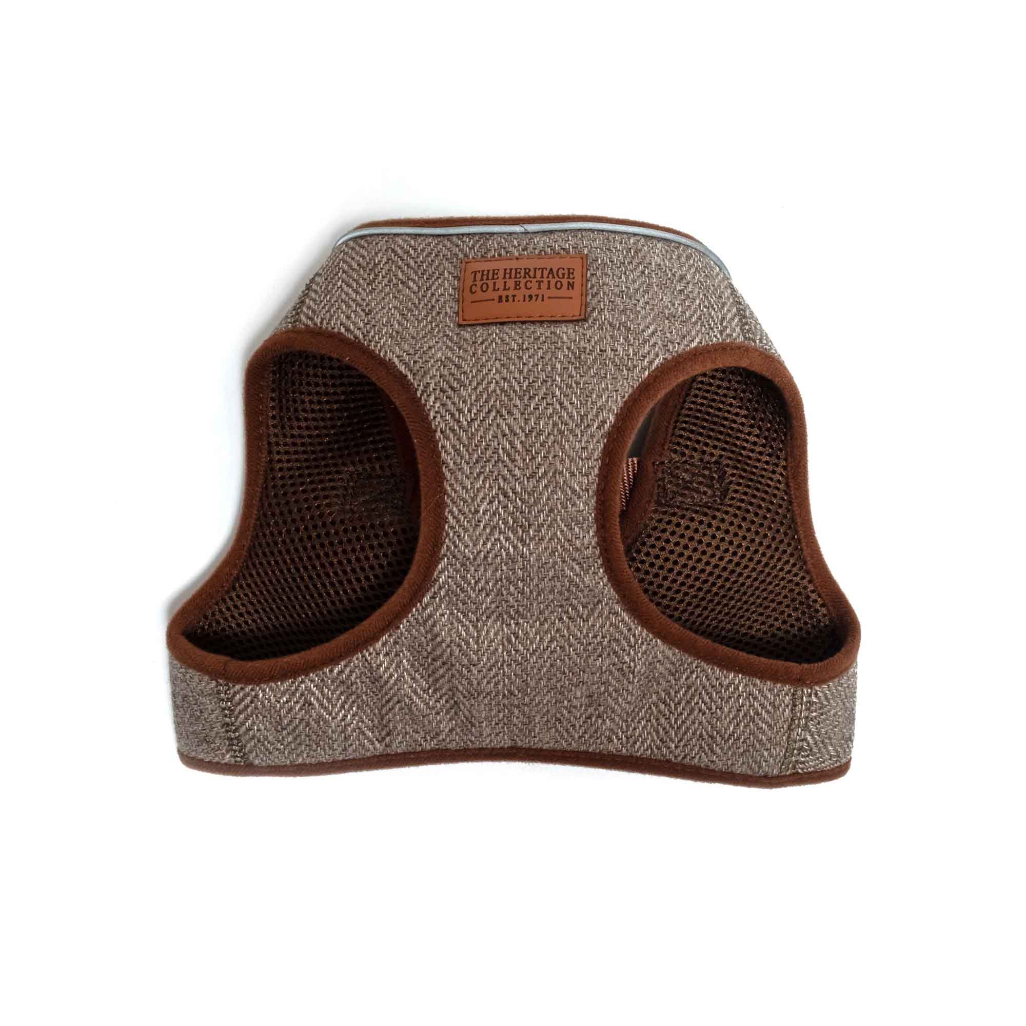 Ancol Heritage step-in dog harness in taupe herringbone, front view