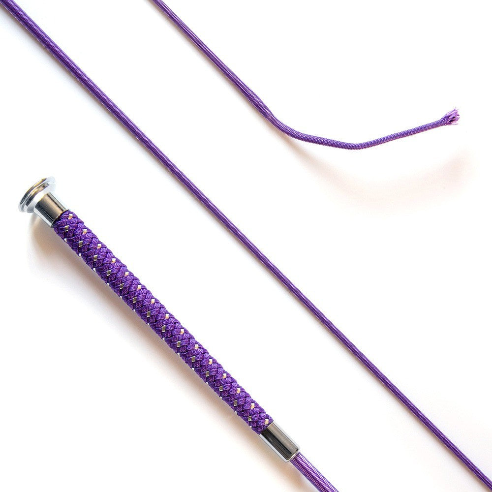 KM Elite Dressage Whip with Silver Braided Grip, purple handle, 110cm