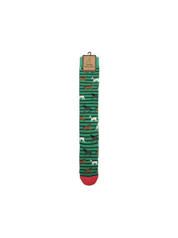 Bartleby Ladies Funky Welly Sock 4-7 Galloping Horses