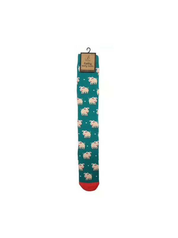 Bartleby Ladies Funky Welly Sock 4-8 Cute Pig Wellington Socks Warm Comfortable Fit - Animall