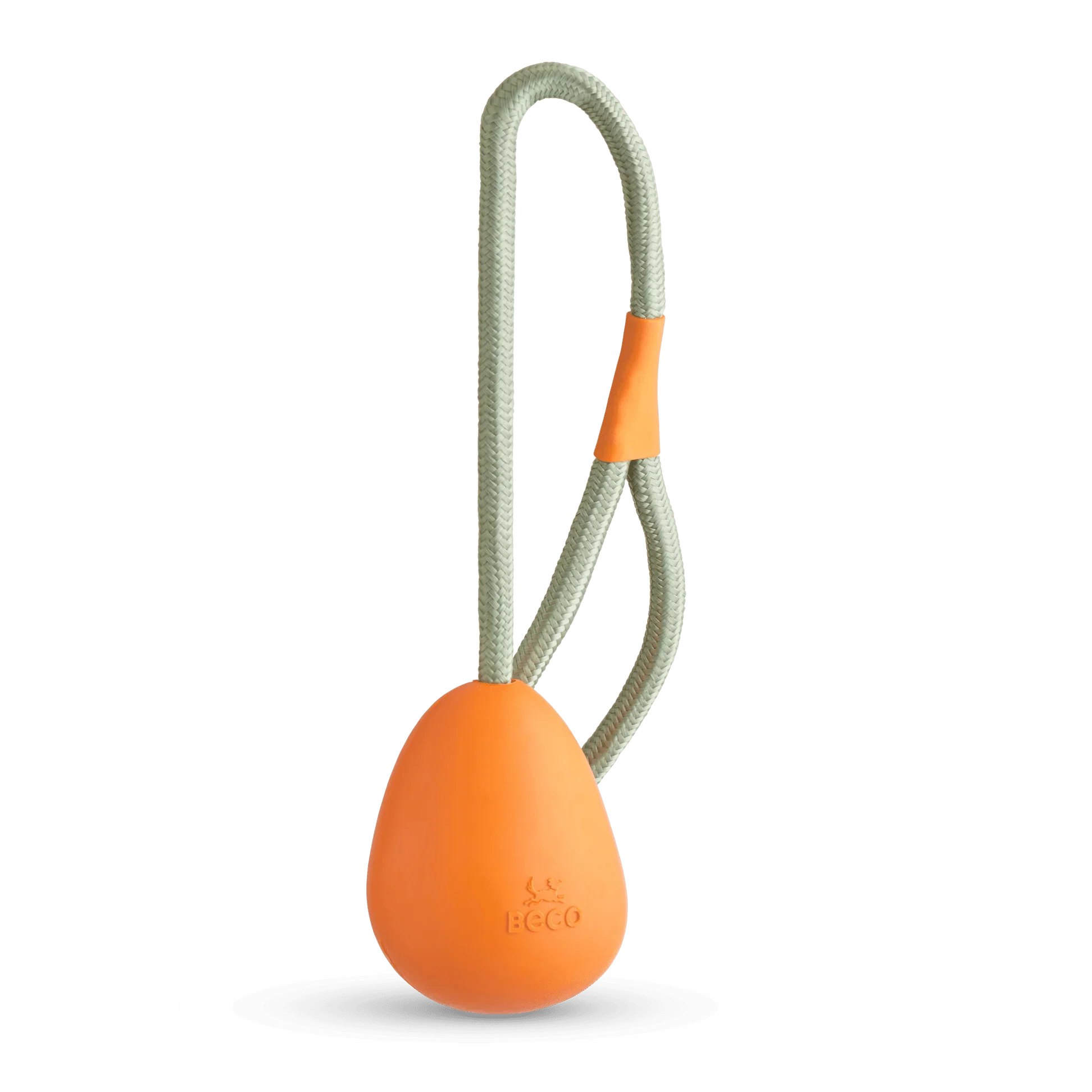 Beco Slinger Pebble Dog Toy – Natural Rubber Ball on a Rope, Egg Shape, Orange