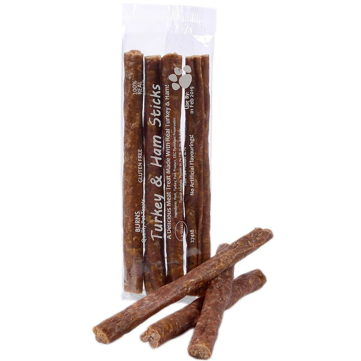 Burns Turkey & Ham Sticks Dog Treats 4 Pack – 100% Meat Chew Sticks - Animall