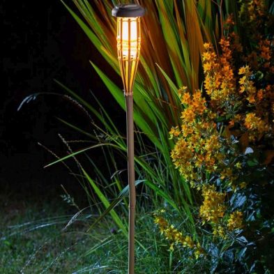 Smart Garden Flaming Bamboo Tiki Torch – Solar Flame Effect Light, 91.5cm
