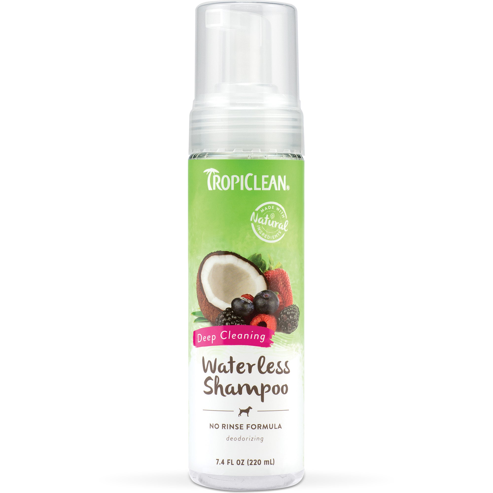 TropiClean Waterless Deep Cleaning Shampoo – 220ml Berry & Coconut No Rinse