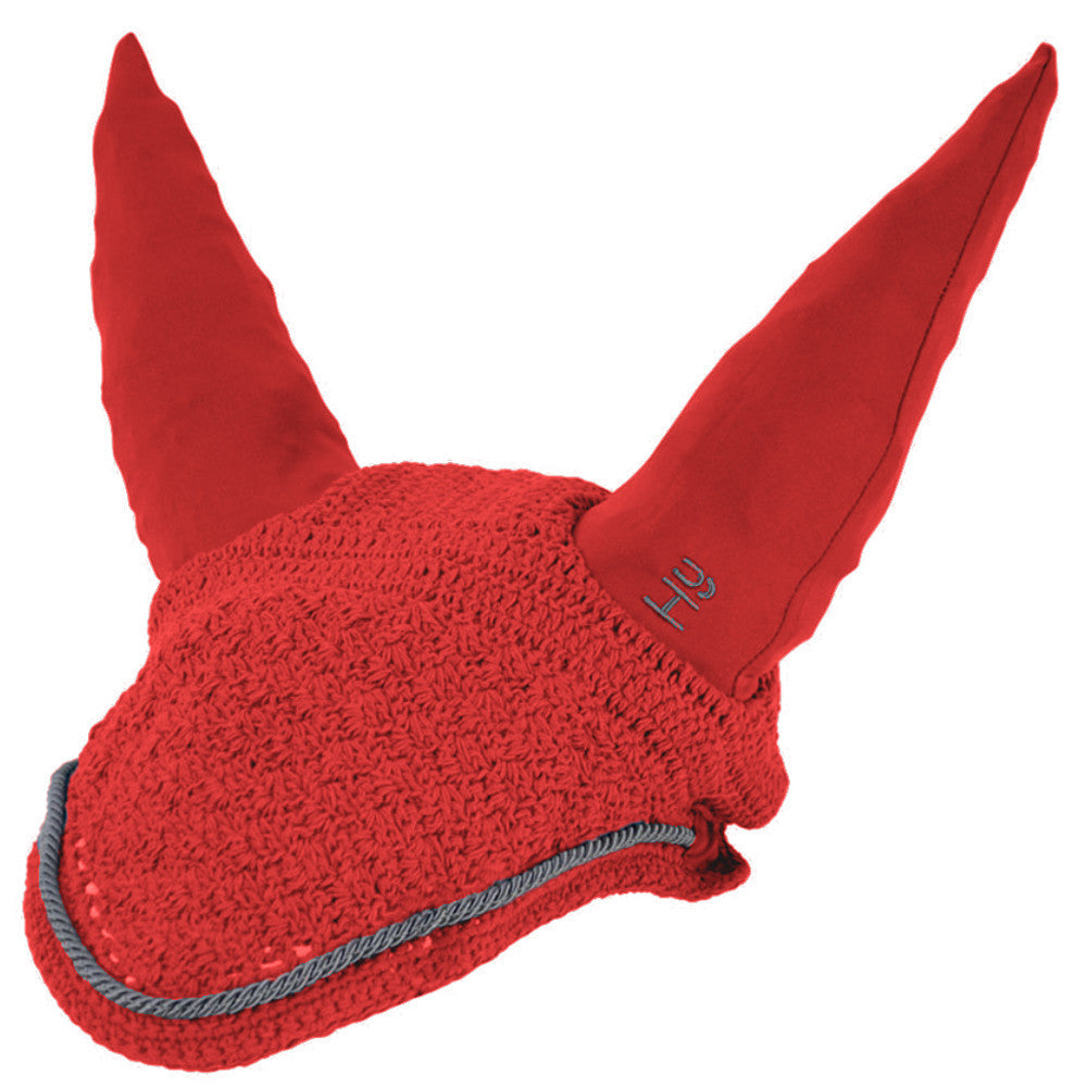 Hy Sport Active Fly Veil – Rosette Red, Cob/Full Crochet Ear Bonnet