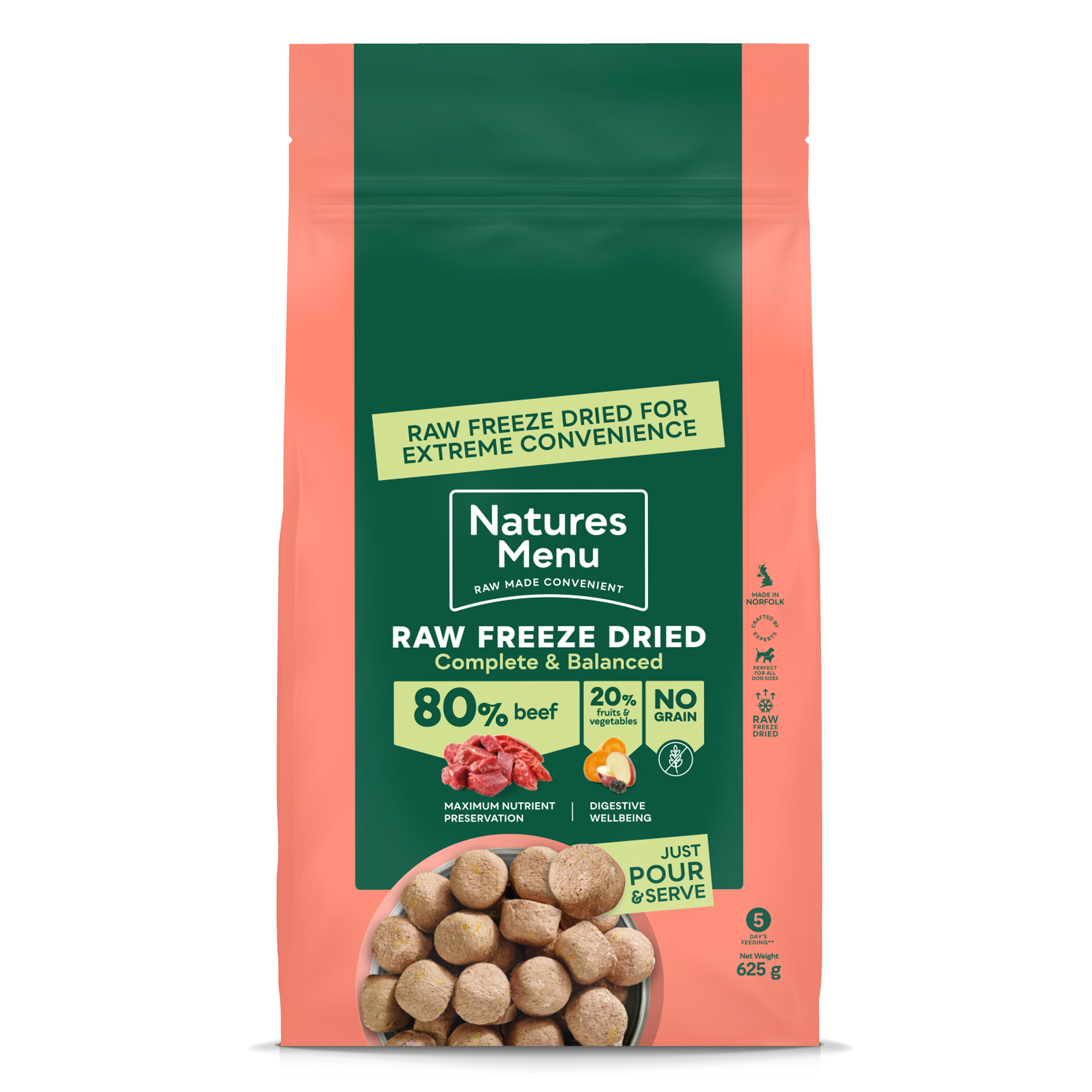 Natures Menu Freeze Dried Complete & Balanced Nuggets - Beef, 625g