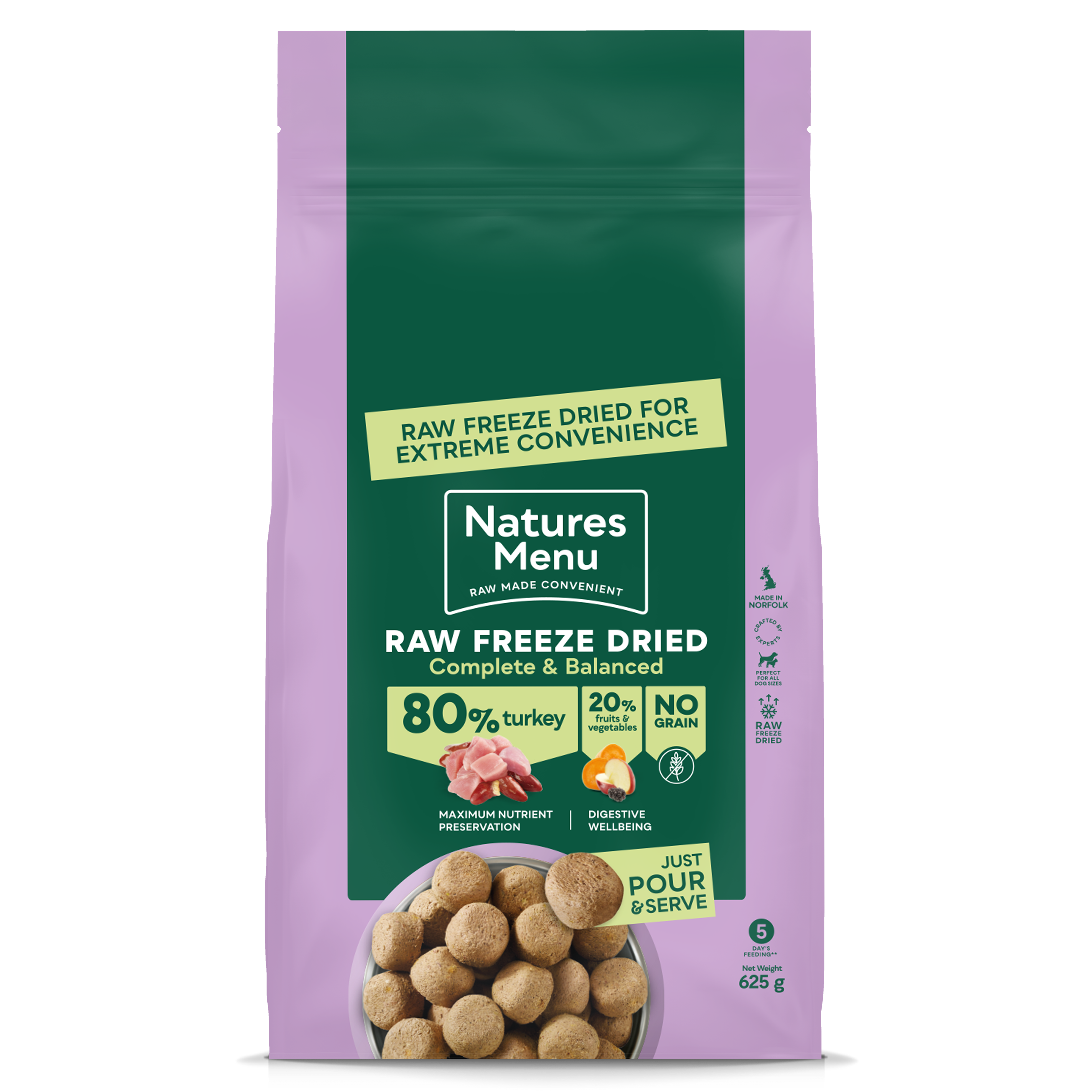 Natures Menu Freeze Dried Complete & Balanced Nuggets - Turkey, 625g
