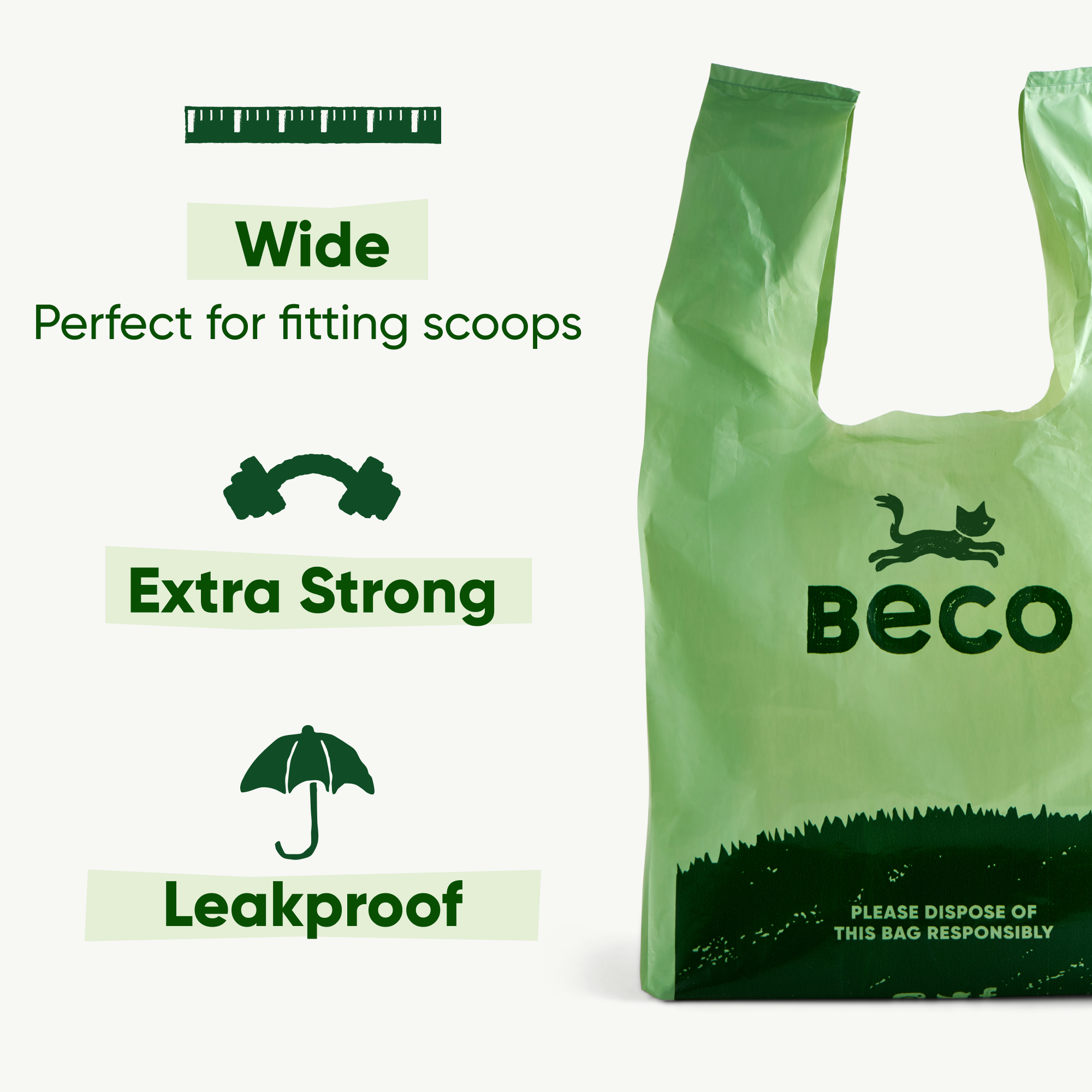 Beco Cat Poop Bags – Unscented, 60 Extra-Wide Litter Bags