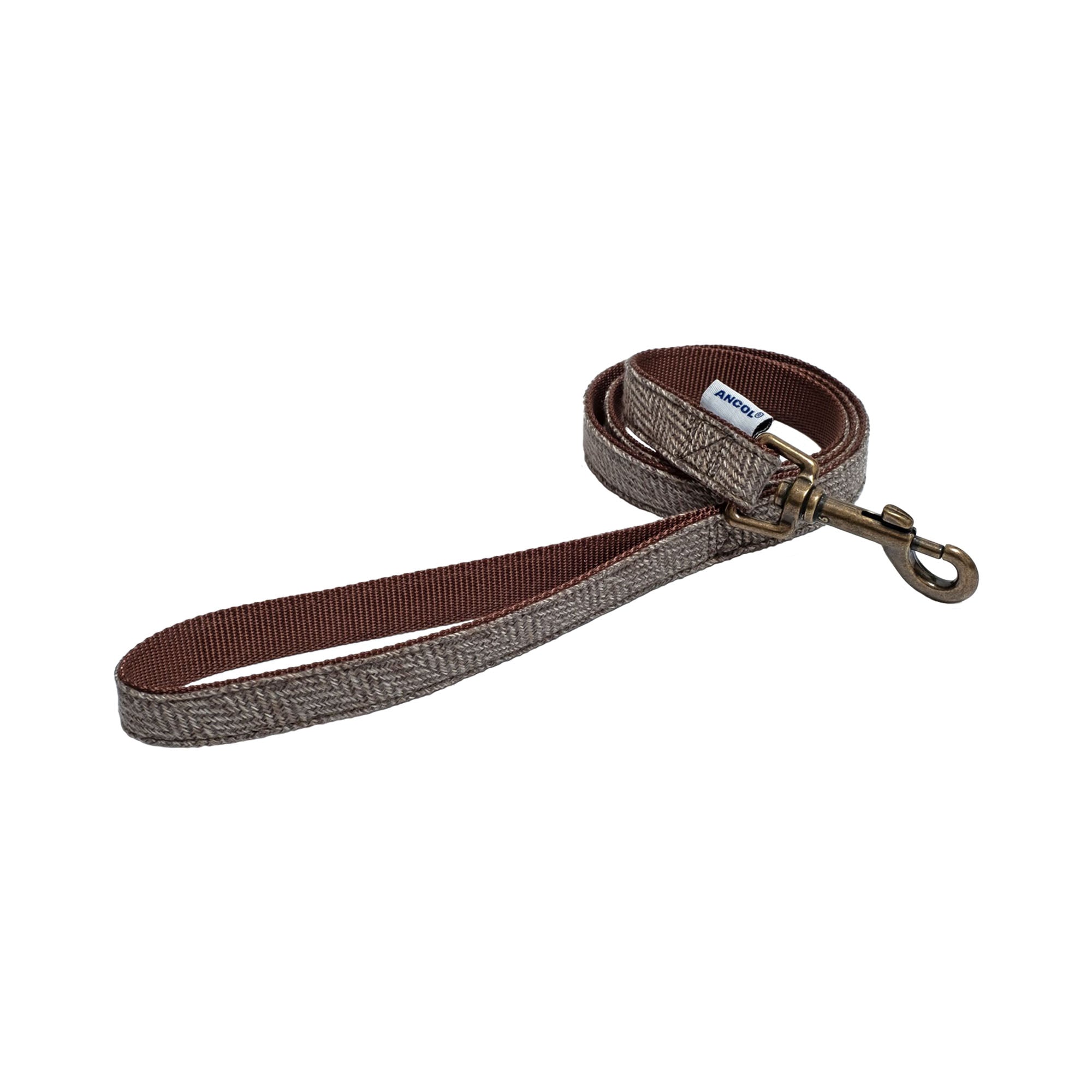 Ancol Heritage herringbone fabric dog lead in taupe with a trigger hook