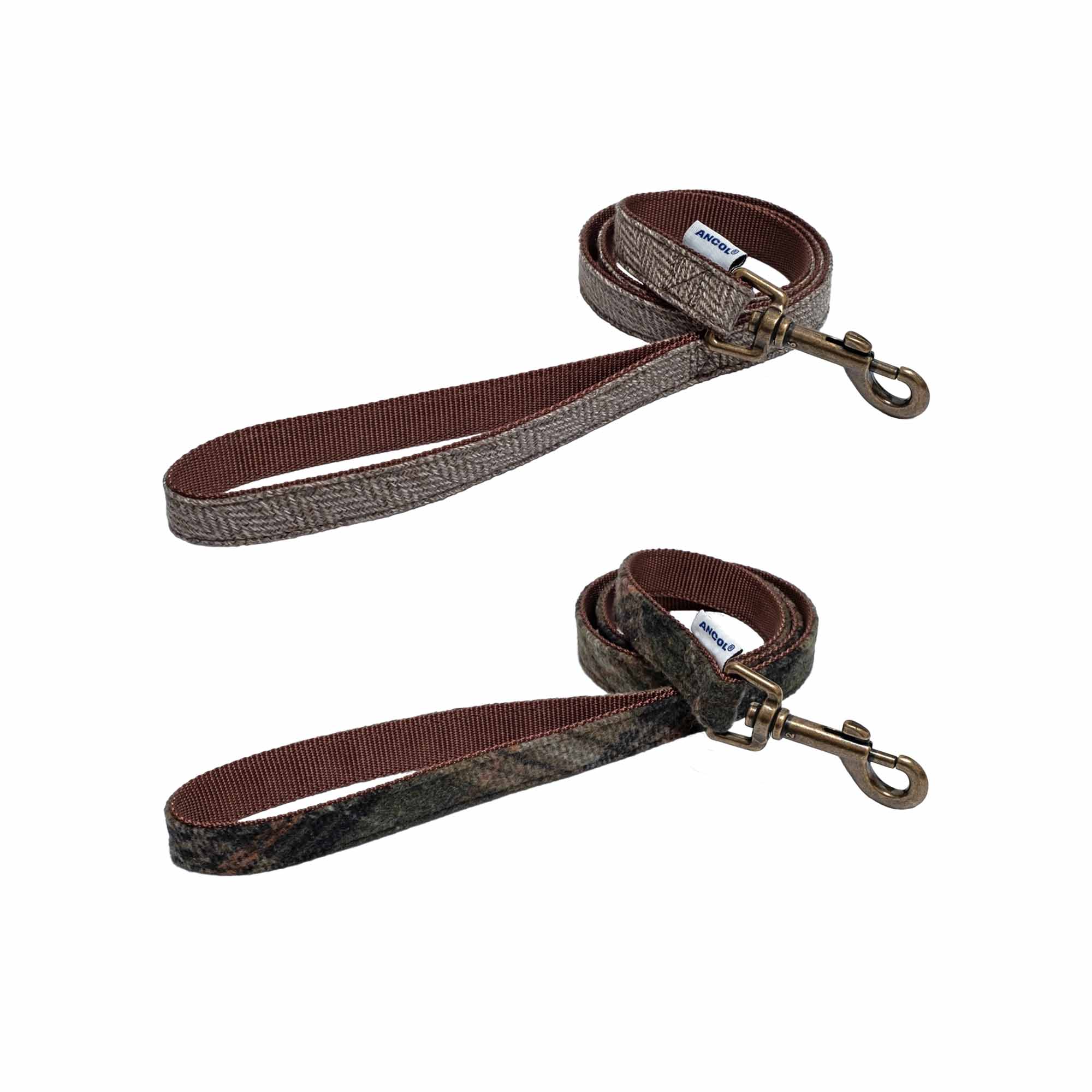 Ancol Heritage leads in taupe herringbone and green check