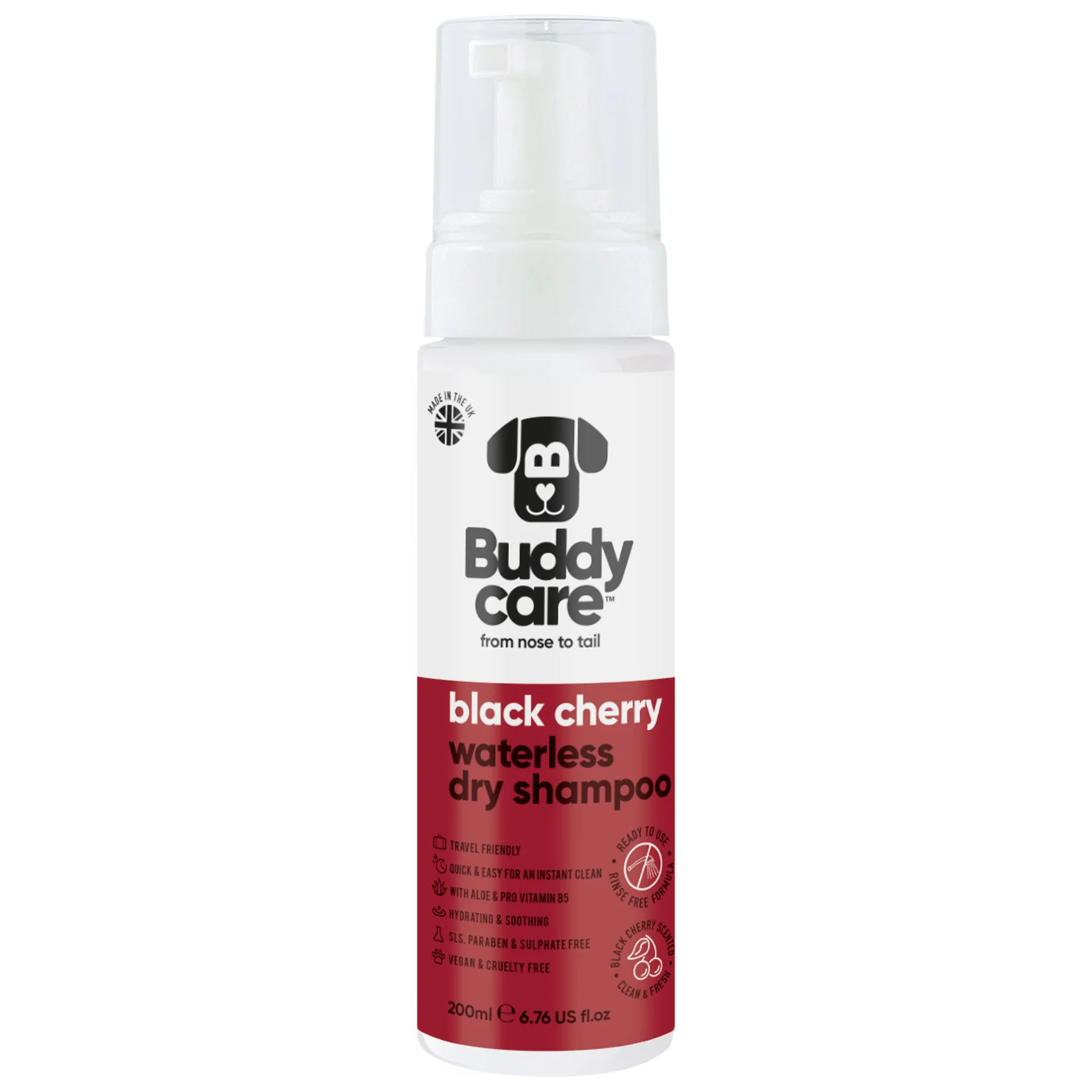 Buddycare Waterless Dog Shampoo – Black Cherry, 200ml