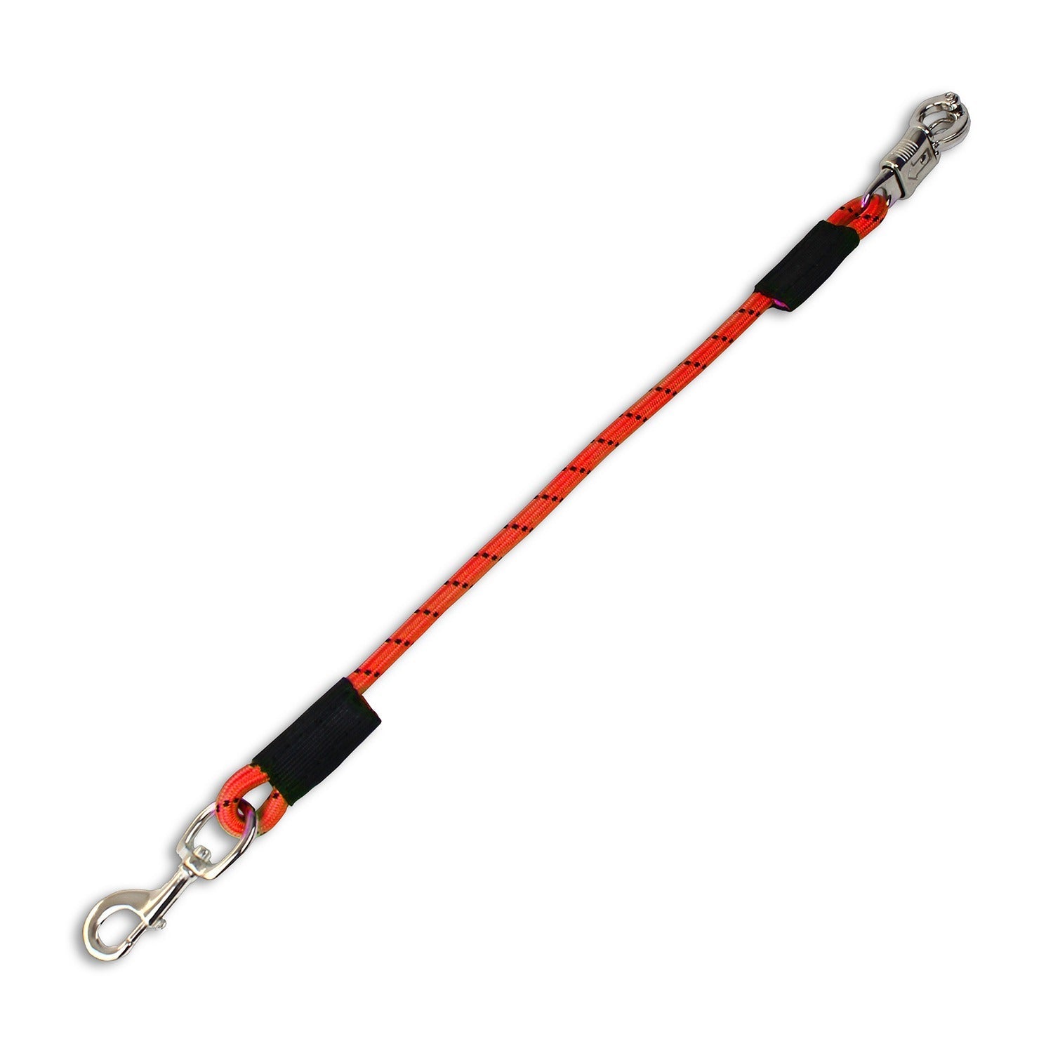 KM Elite Bungee Tie in hot orange, 23in horse trailer tie with panic snap