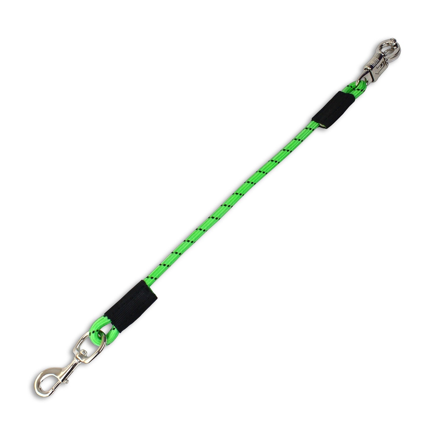 KM Elite Bungee Tie in hot green, 23in horse trailer tie with panic snap