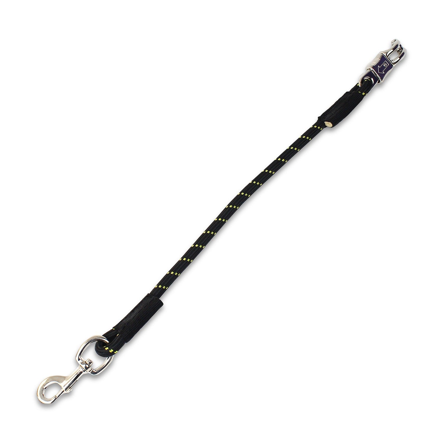 KM Elite Bungee Tie in black, 23in horse trailer tie with panic snap