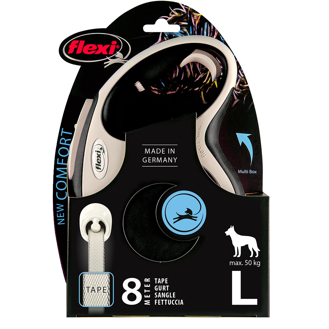 Flexi Comfort Tape Dog Lead Large Grey & Black 8m