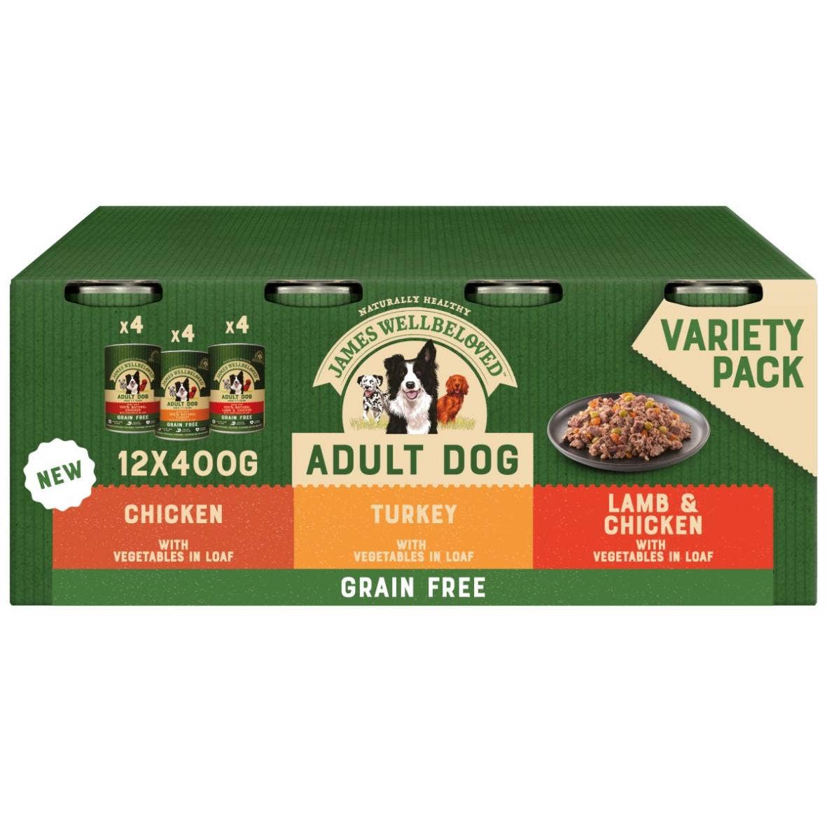 James Wellbeloved Dog Tin Adult Grain Free Variety Pack 12 x 400g