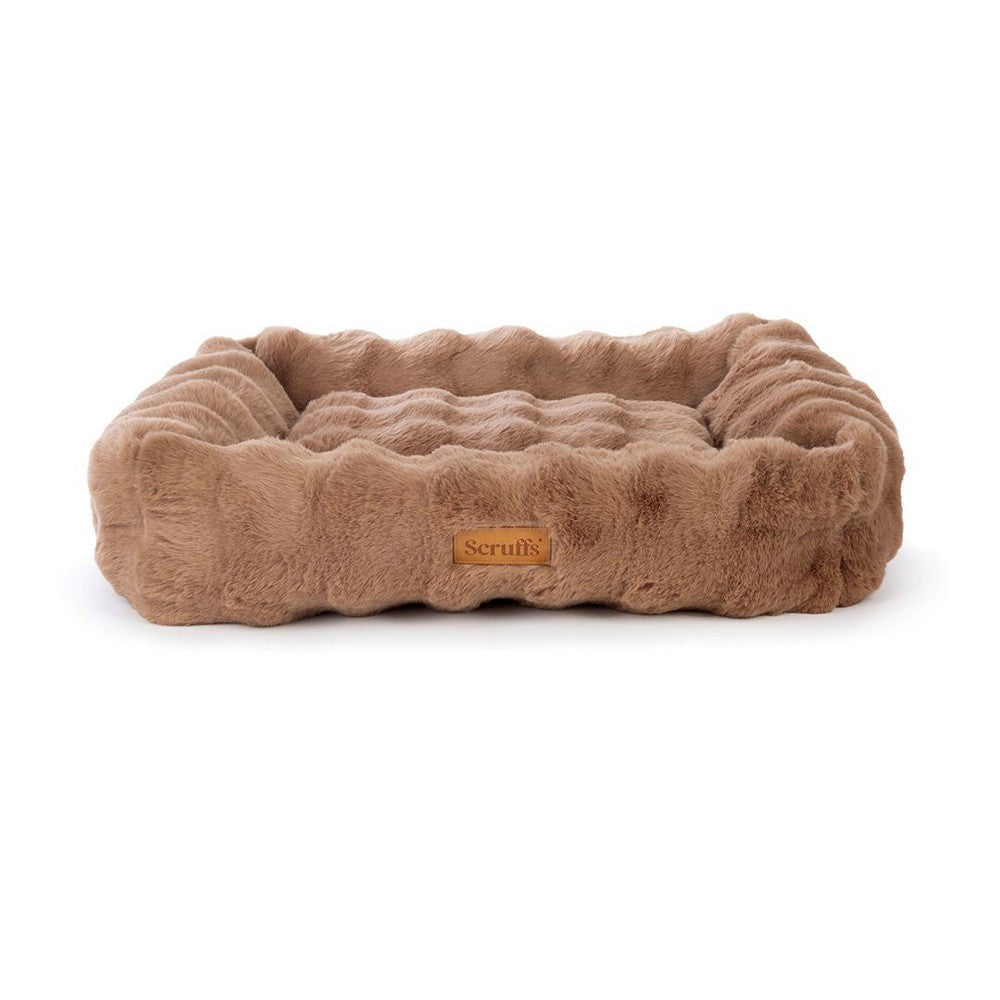 Scruffs Alpine Box Bed XL Taupe - 90x70cm Luxury Faux Fur Dog Bed with Bolster Walls