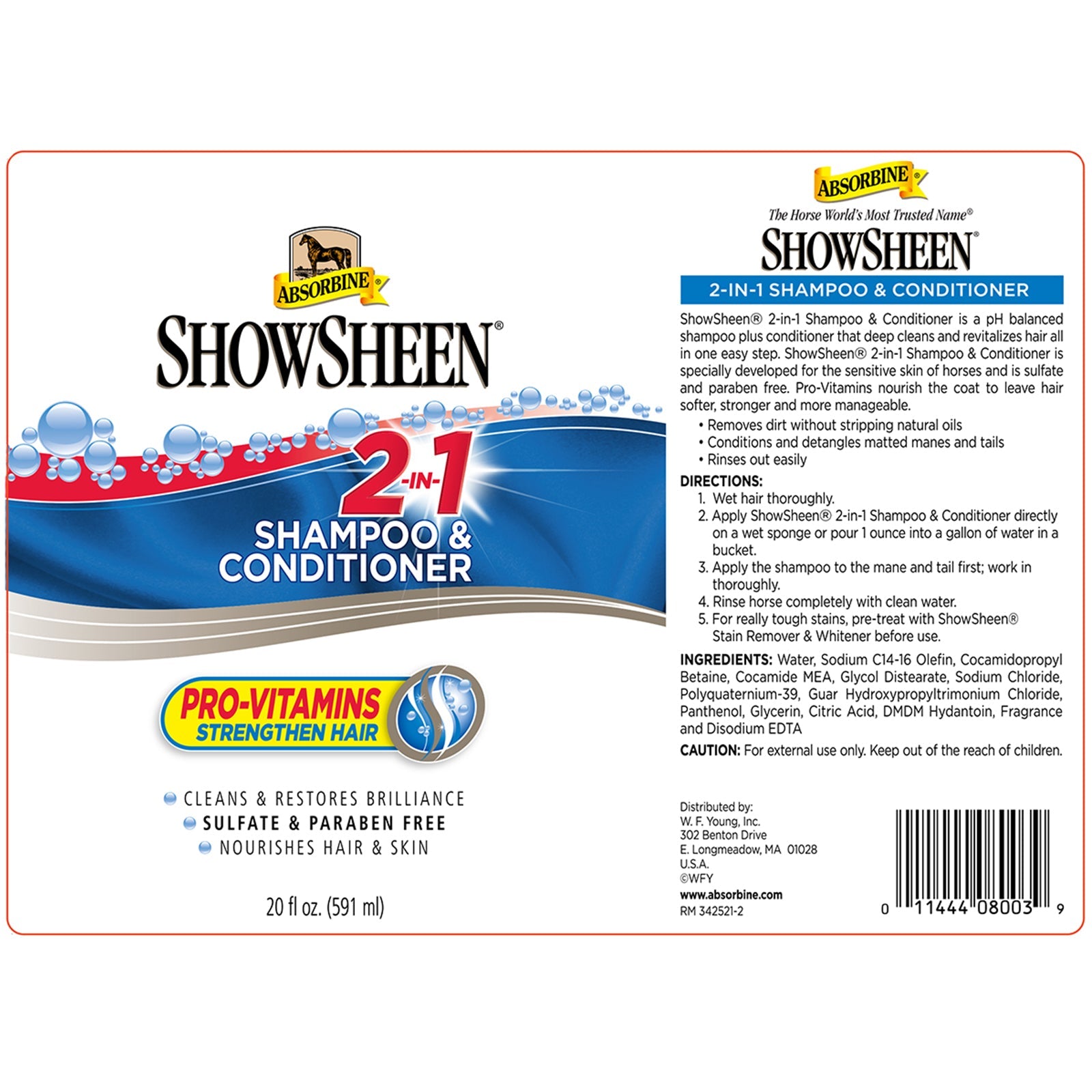 Absorbine ShowSheen 2-in-1 Shampoo & Conditioner – 591ml for Horses