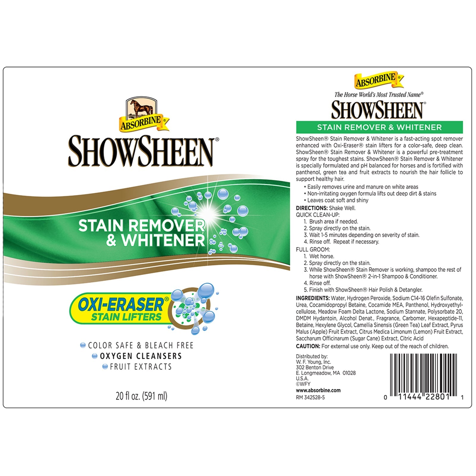 Absorbine ShowSheen Stain Remover & Whitener – 591ml Spray for Horses