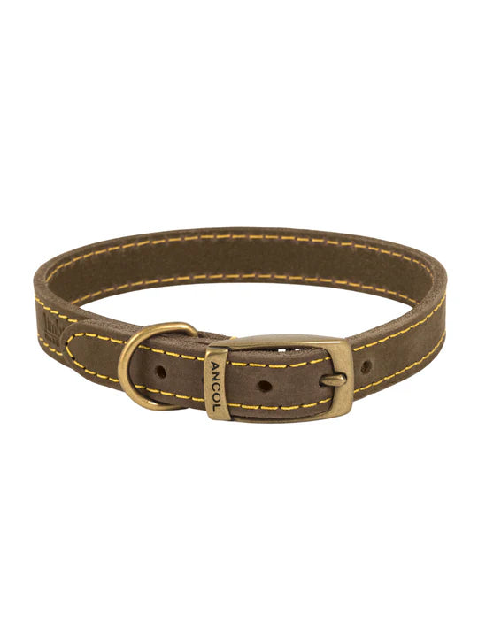 Ancol Timberwolf Leather Dog Collar Sable 20-26cm Size 1