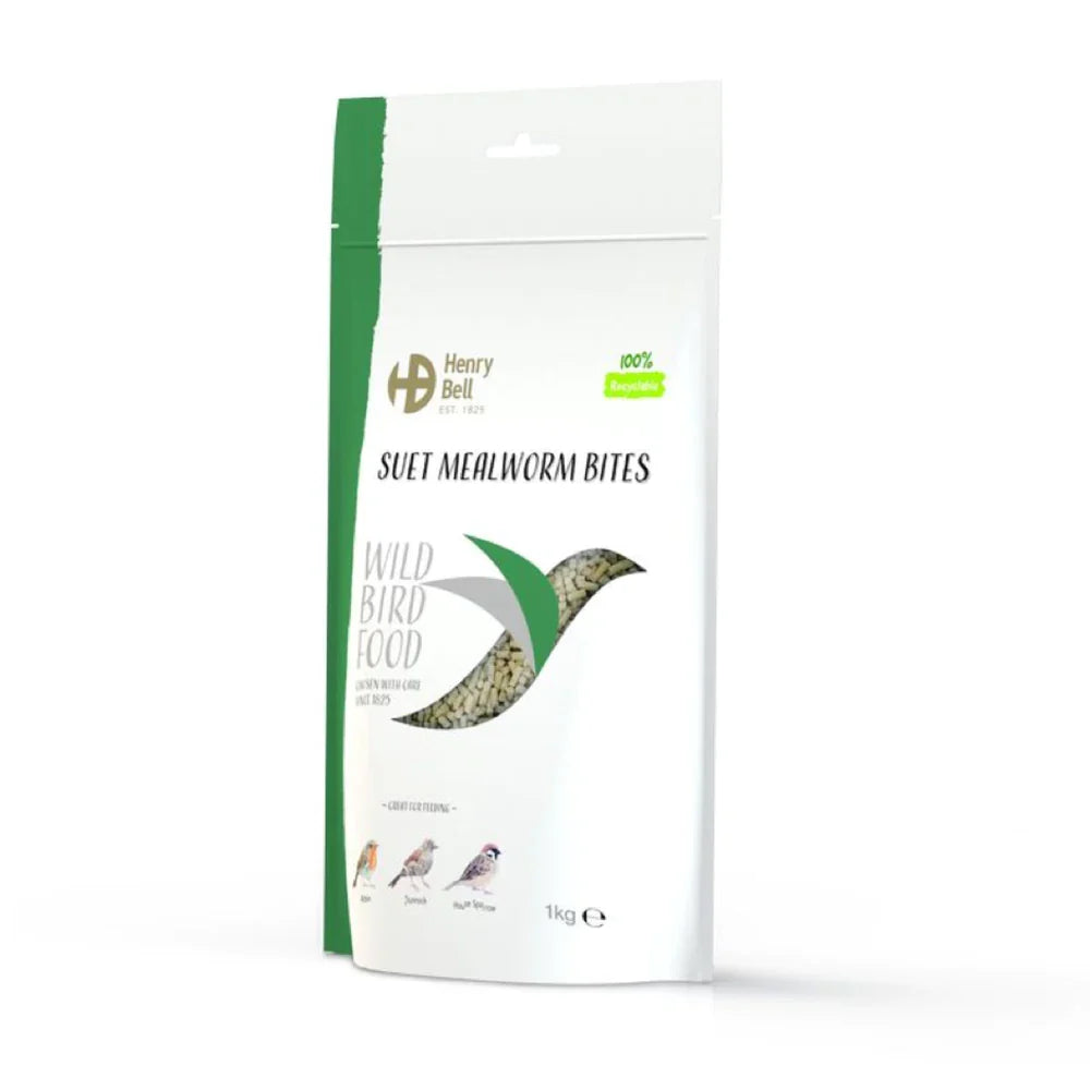 Henry Bell Suet Mealworm Bites 2kg – High Energy Wild Bird Suet Pellets with Dried Mealworm