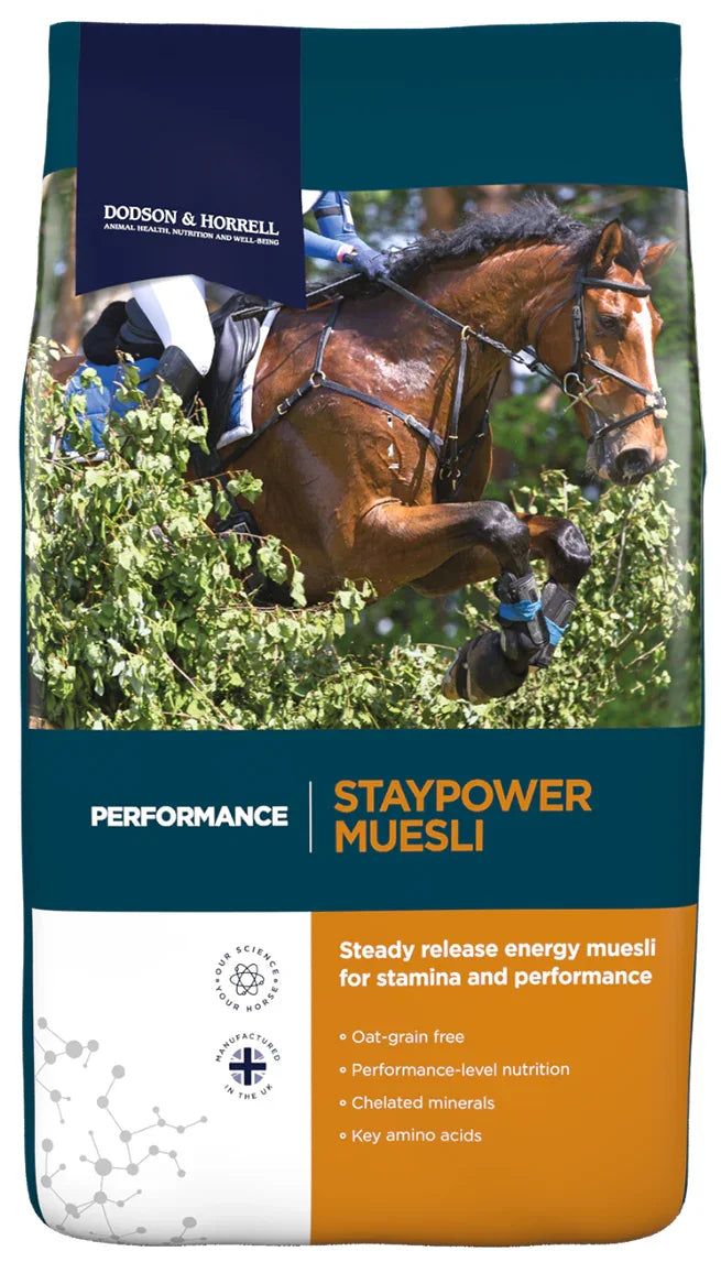 Bag of Performance Staypower Muesli with a horse and rider on the label