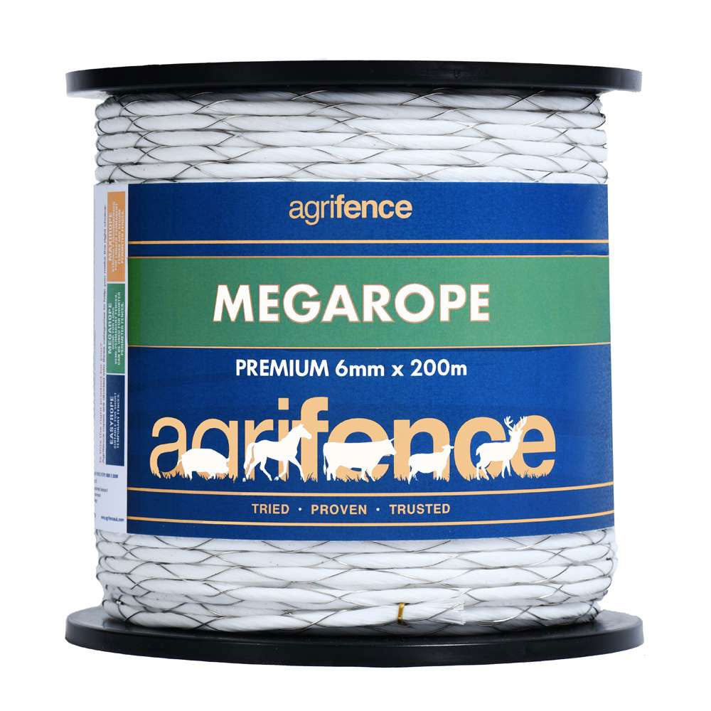 Agrifence Megarope 6mm premium electric fence rope 200m, white