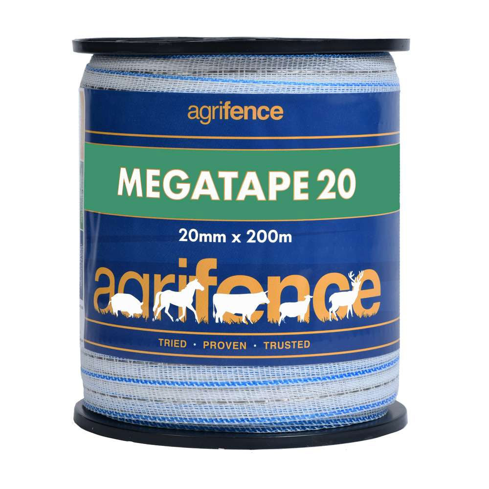 Agrifence Megatape 20mm x 200m white reinforced electric fence tape