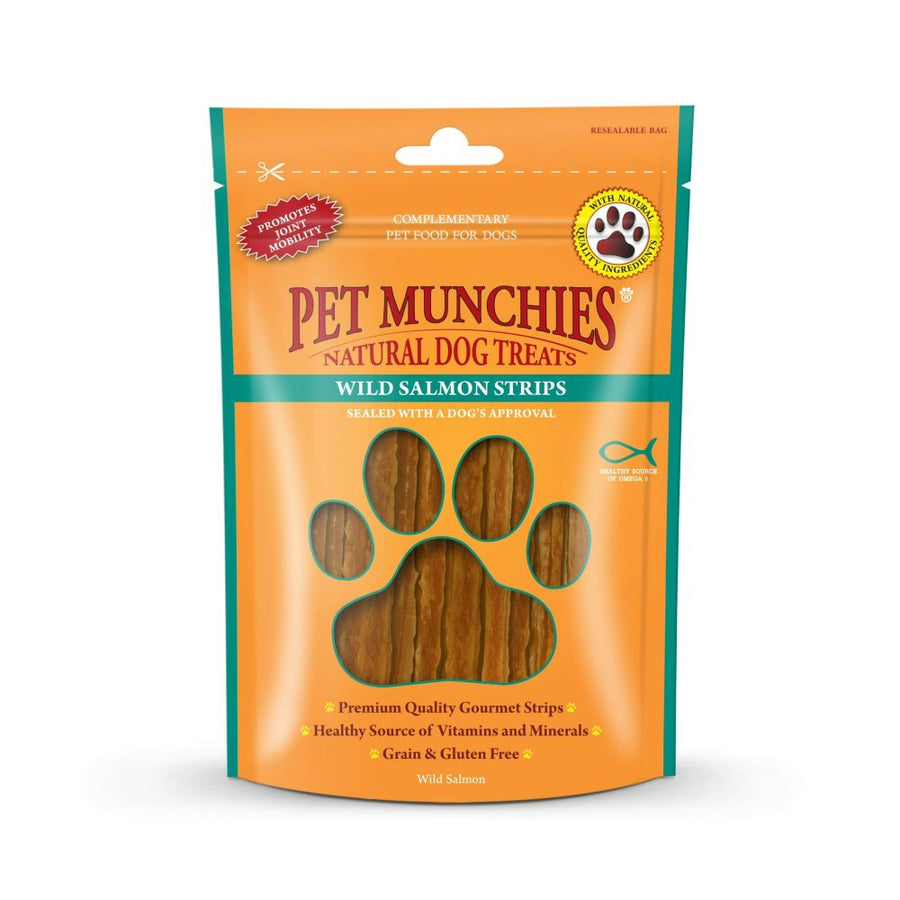Pet Munchies Wild Salmon Strips Dog Treats Natural Protein Rich Chewy Snacks 80g