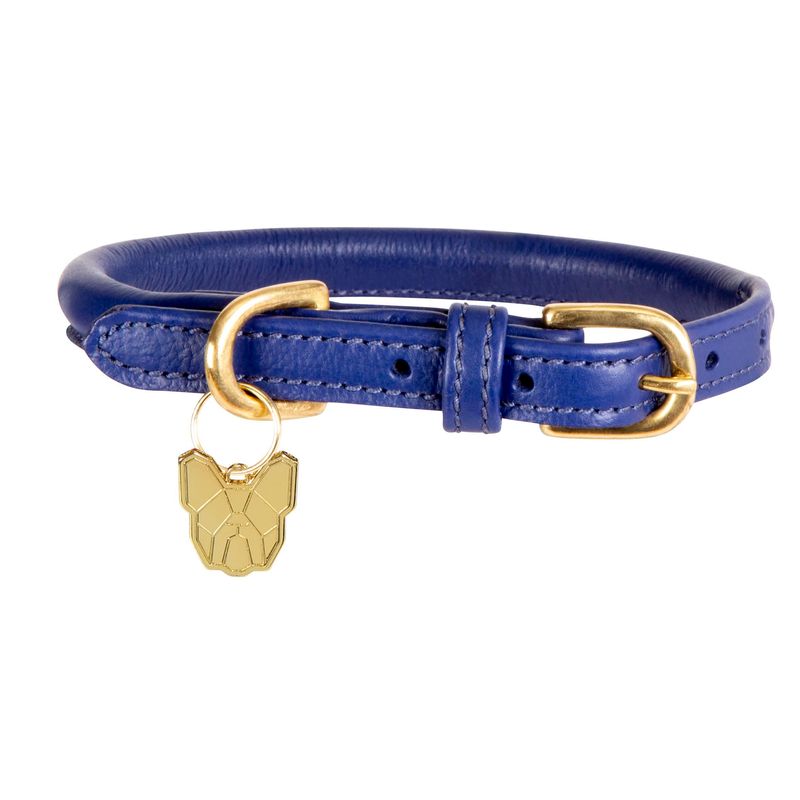 Digby & Fox Rolled Leather Dog Collar Navy Medium