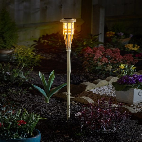 Smart Garden Flaming Bamboo Tiki Torch – Solar Flame Effect Light, 91.5cm