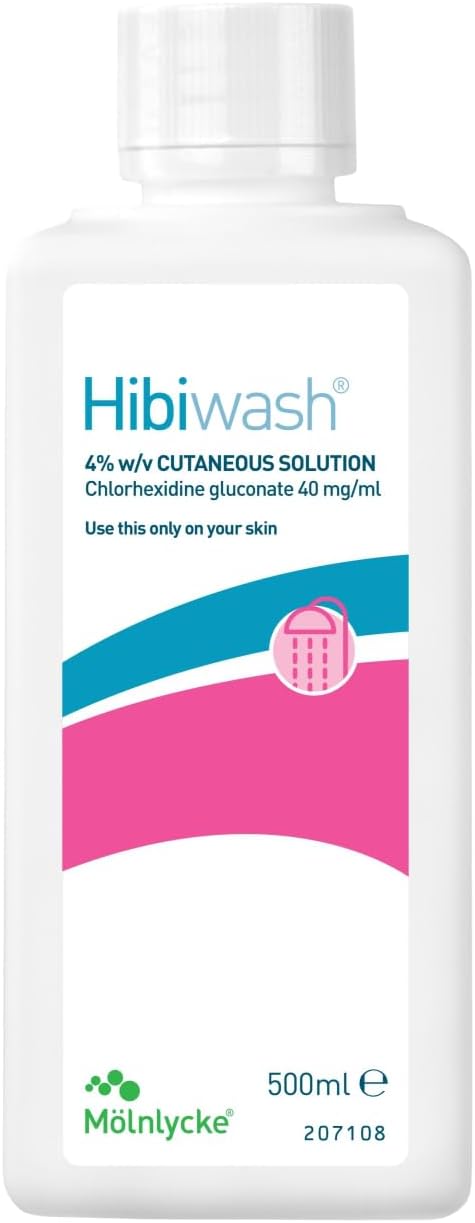 Hibiwash Antimicrobial Skin Cleanser 500ml - 4% Chlorhexidine Solution for Skin Hygiene and Infection Control