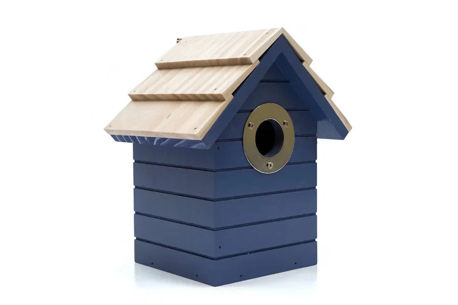 Henry Bell Mid Blue Beach Hut Nesting Box – Wooden Garden Bird Nest Box for Wild Birds