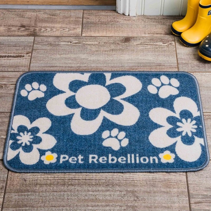 Pet Rebellion Dinner Mate – Flower Blue, 60 x 40cm Absorbent Pet Food Mat