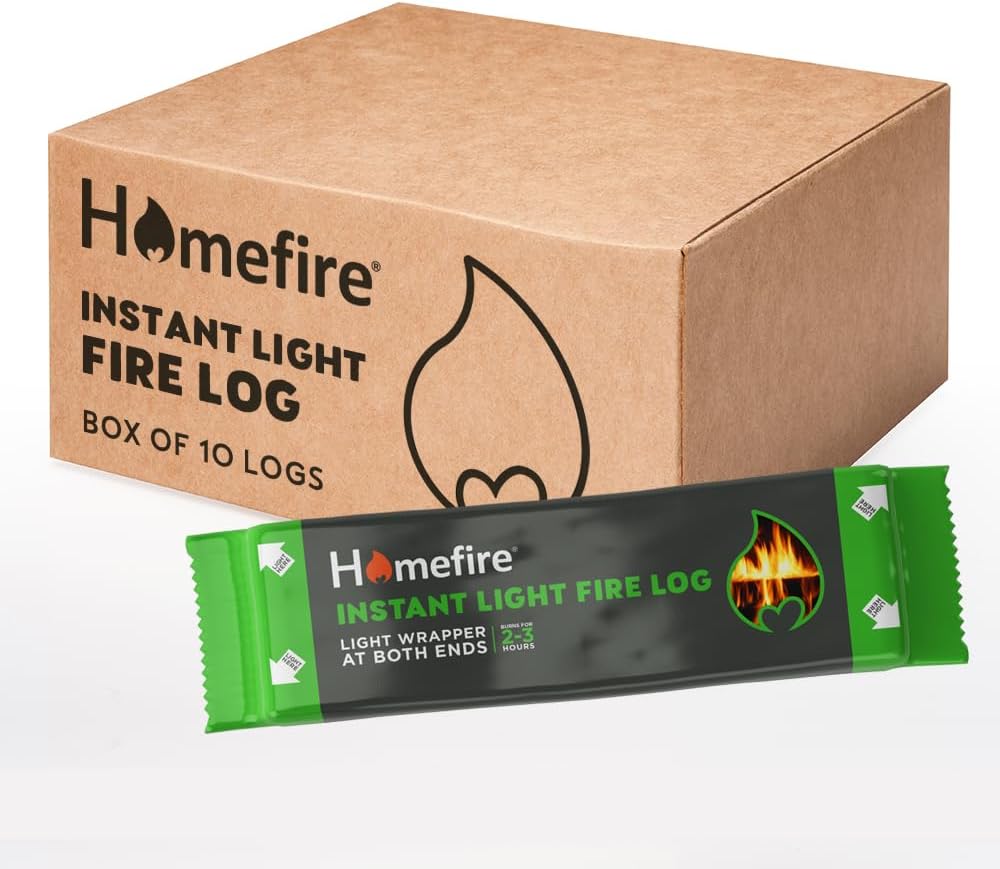 Homefire Instant Light Fire Logs – Smokeless, 2-3 Hour Burn, Pack of 10 Special Offer