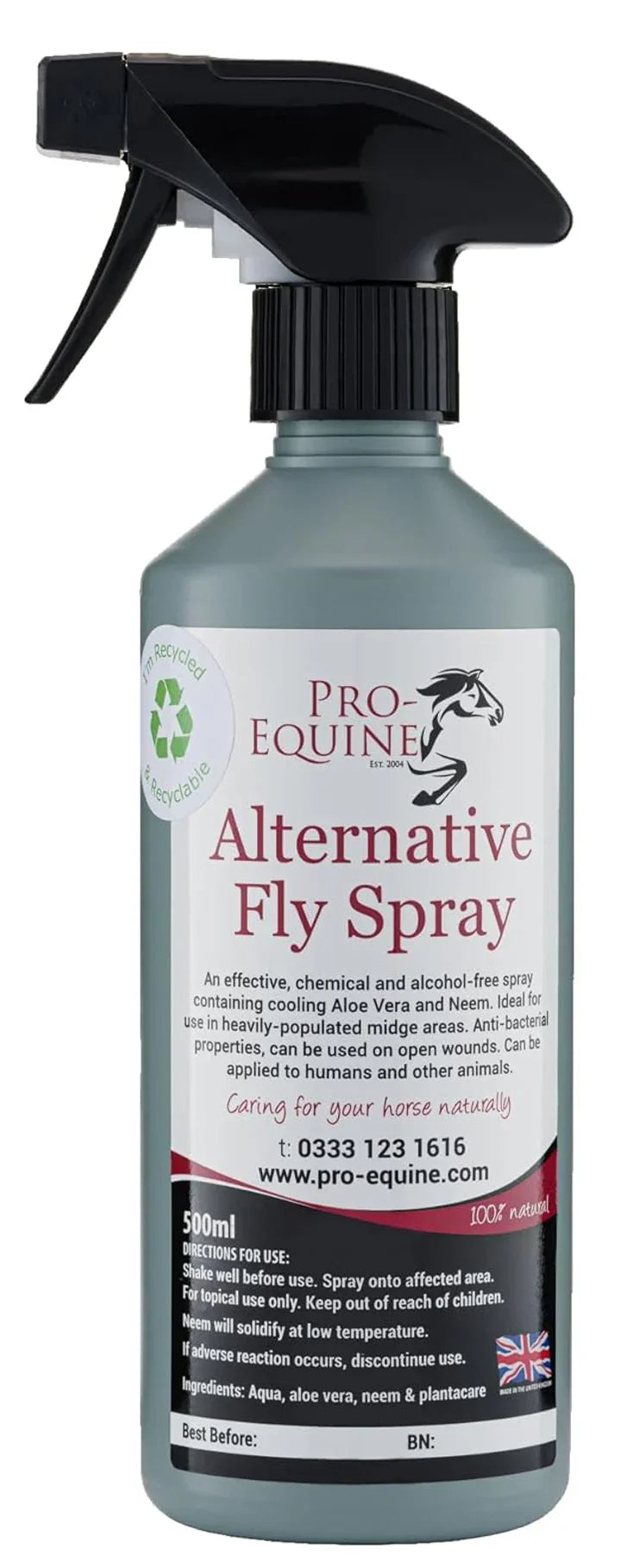 Pro-Equine Alternative Fly Spray – Natural Neem & Aloe Vera 500ml – Animall
