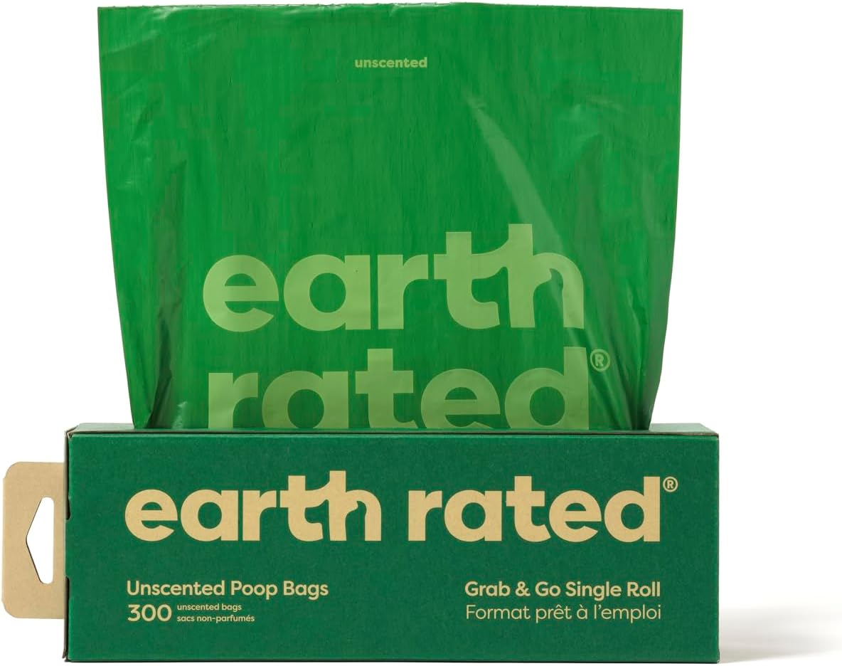 Earth Rated Unscented Poo Bags 300 Single Roll - Leak-Proof Bulk Dispenser Pack