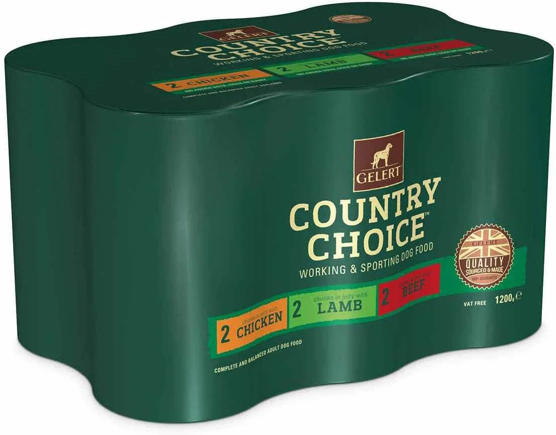 Gelert Country Choice Wet Dog Food Variety Pack – 6 x 1200g Cans (Beef, Chicken & Lamb)