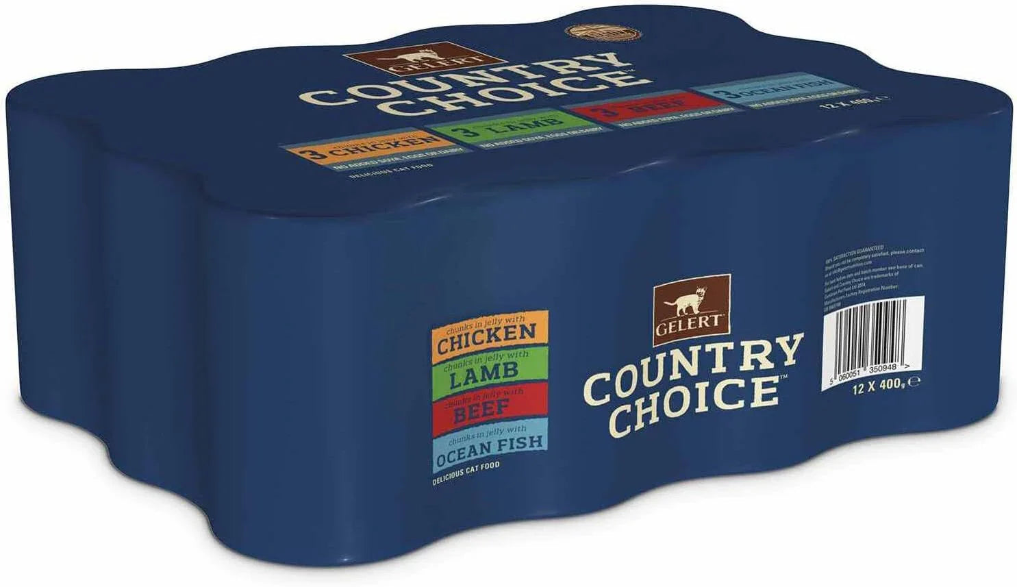 Gelert Country Choice Wet Cat Food Tins – Chicken, Lamb, Beef & Ocean Fish, 400g (Pack of 12)