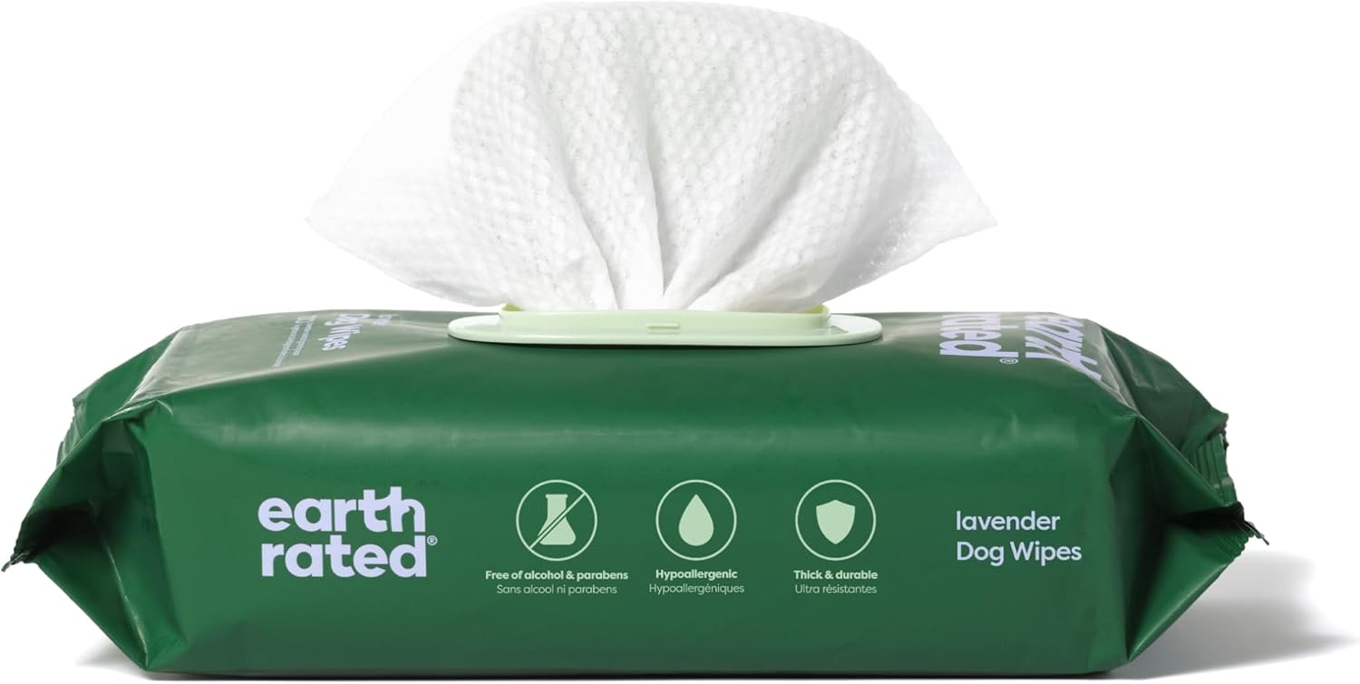 Earth Rated Lavender Scented Grooming Wipes 100 Pack - Compostable Pet Wipes