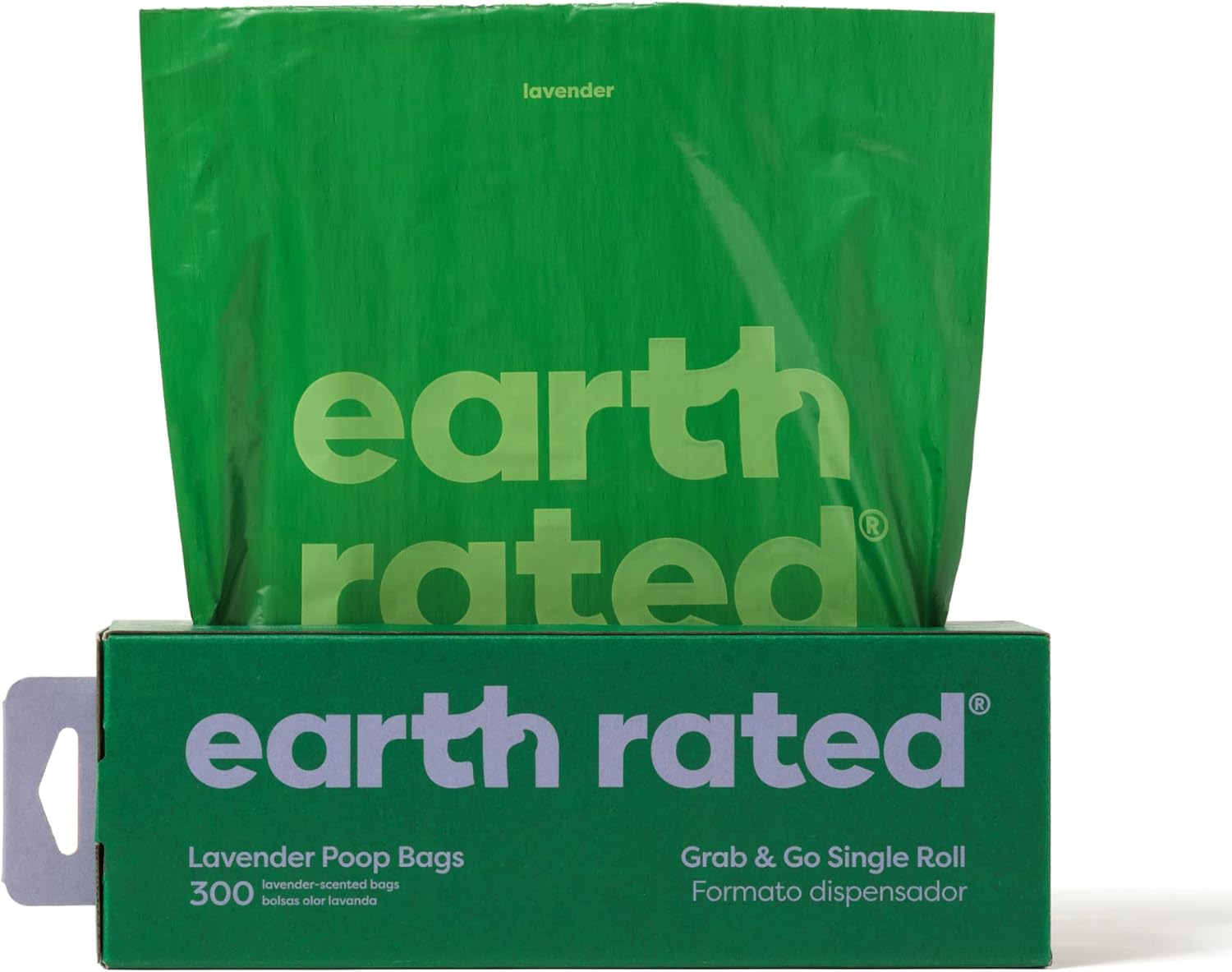 Earth Rated Lavender Scented Poo Bags 300 Single Roll - Leak-Proof Bulk Dispenser