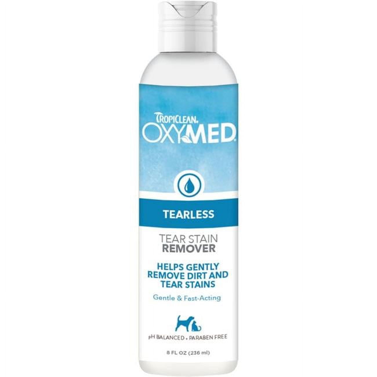TropiClean OxyMed Tear Stain Remover – 236ml Tearless Facial Cleanser for Pets