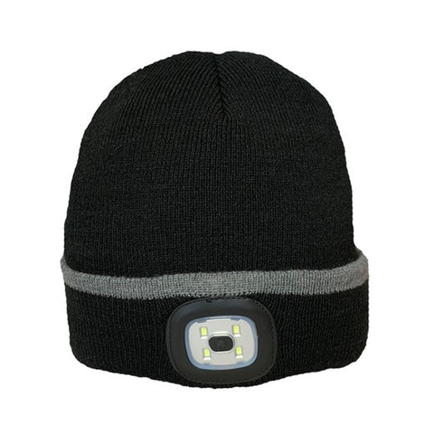 Platinum Classic LED Beanie Hat – Black/Grey Stripe, Built-In Light