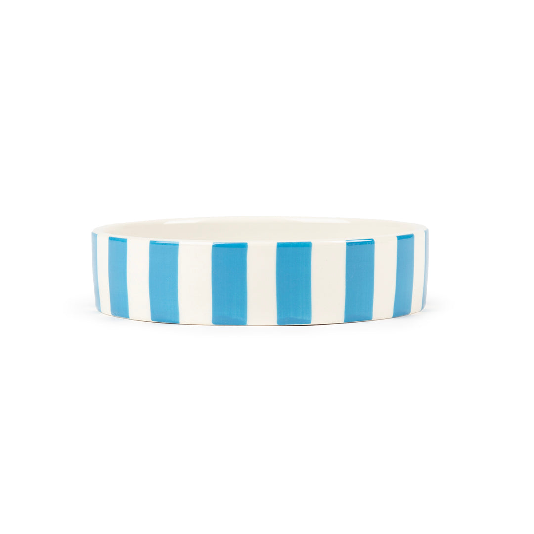 Scruffs Amalfi Stripe Cat Saucer 13cm Blue - Low Profile Whisker-Friendly Cat Bowl
