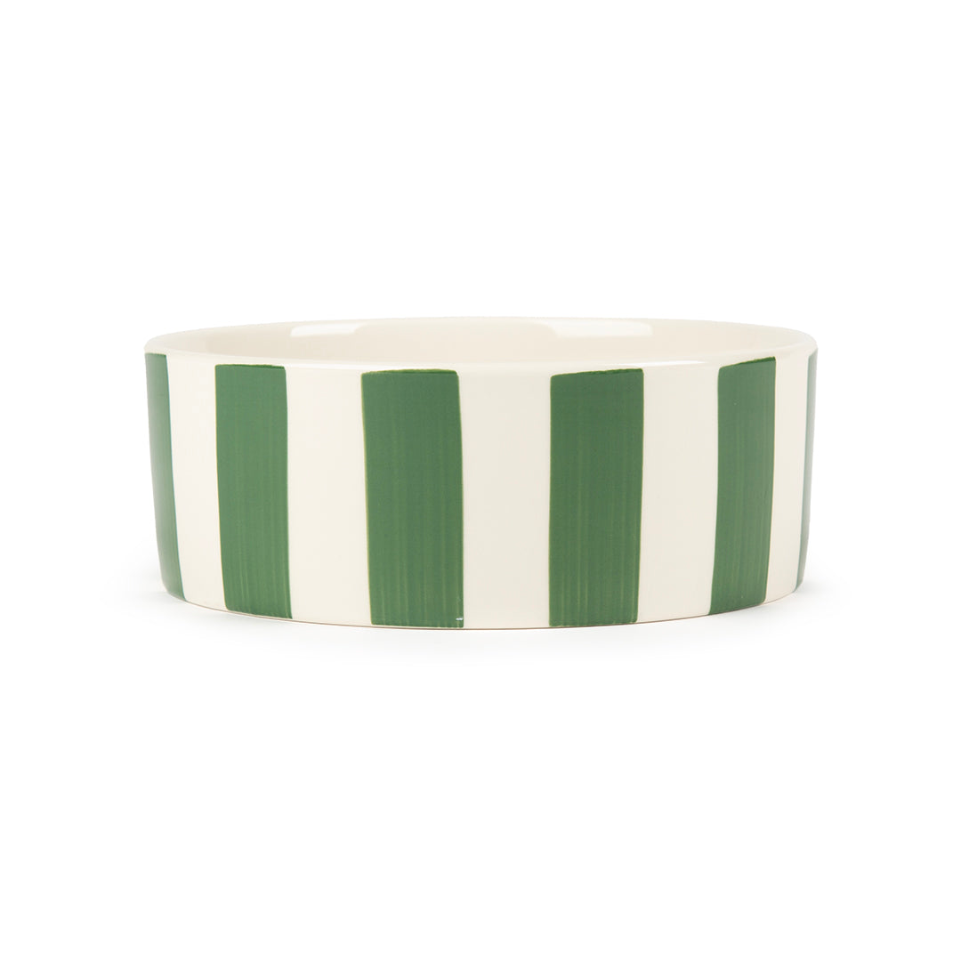 Scruffs Amalfi Stripe Food Bowl 19cm Green - Stylish Ceramic Dog Bowl