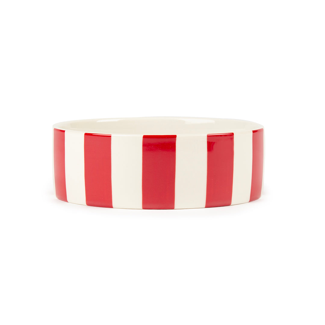 Scruffs Amalfi Stripe Food Bowl 19cm Red - Stoneware Ceramic Dog Bowl