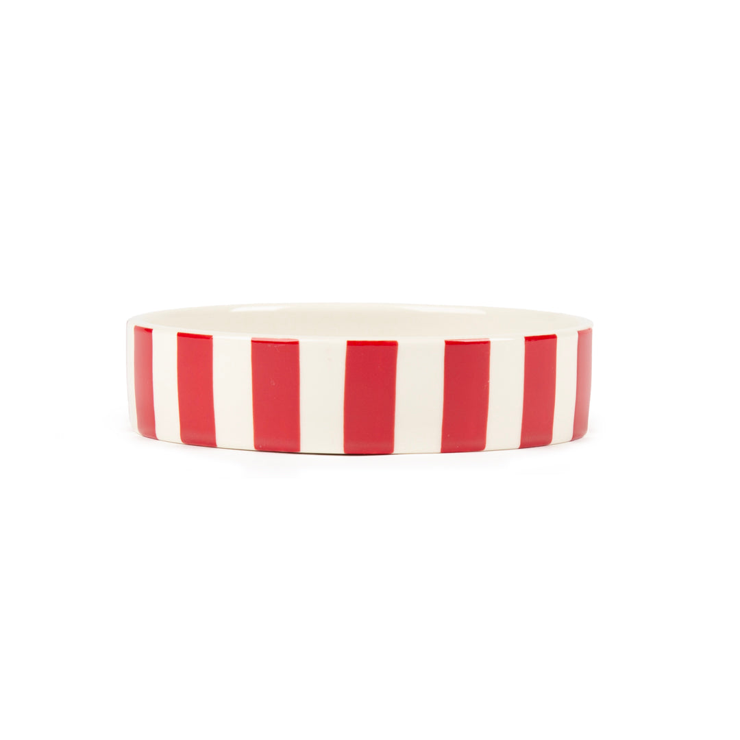 Scruffs Amalfi Stripe Cat Saucer 13cm Red - Stylish Whisker-Friendly Cat Bowl