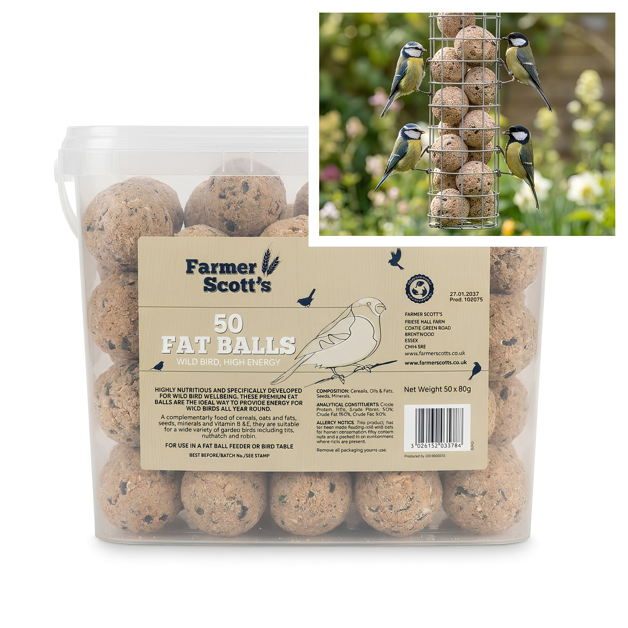 Farmer Scott's Fat Ball Tub Pack of 50 – High Energy Wild Bird Food